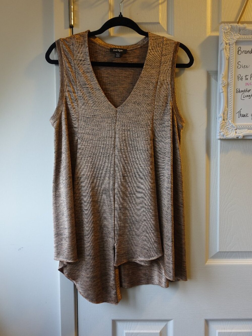Lord & Taylor Beige Taupe Ribbed V-Neck Sleeveless Tunic